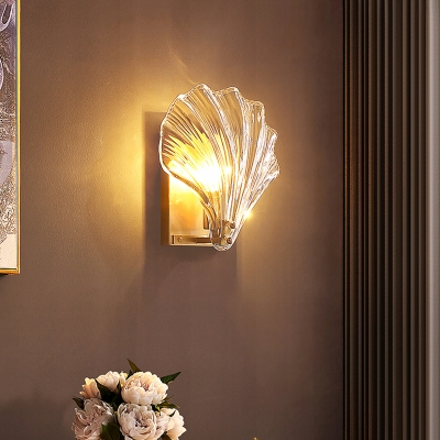 Clear Crystal Scallop Wall Light Postmodern 1 Bulb Gold Sconce Light for Living Room