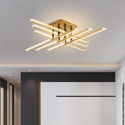 Criss-Cross LED Ceiling Mounted Light Minimalist Acrylic Bedroom Semi Flush Mount in Gold