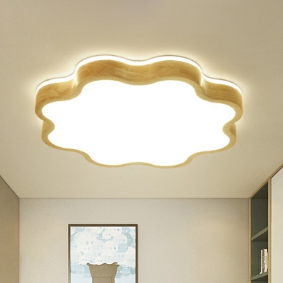 Flower Bedroom Ceiling Mounted Light Wooden Minimalist LED Flush Light Fixture with Acrylic Diffuser