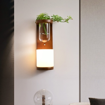 Geometric Sconce Lighting Nordic White Glass 1 Head Brown Wall Mount Light with Hydroponic Plant Pot