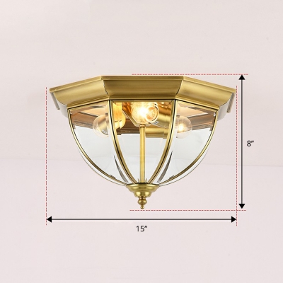 Glass Dome Shaped Ceiling Lamp Colonial Chic 3-Light Corridor Flush Mounted Light