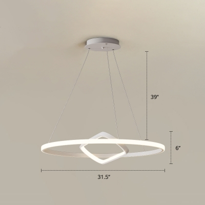 Minimalist Halo LED Pendant Light Fixture Metal 2-Light Dining Room Ceiling Chandelier