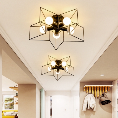 Pentagonal Wire Metal Flush Light Nordic 5-Light Bedroom Semi Flush Ceiling Light