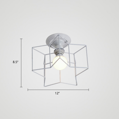 Pentagonal Wire Metal Flush Light Nordic 5-Light Bedroom Semi Flush Ceiling Light