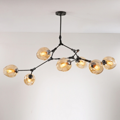 Restaurant Chandelier Postmodern Style Hanging Light with Cup Dimpled Glass Shade