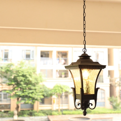 Single Rippled Glass Suspension Lamp Vintage Coffee Pagoda Shaped Patio Hanging Light