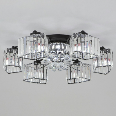 Trapezoid Crystal Flush Mount Lighting Modern Black Semi Flush Ceiling Light for Living Room