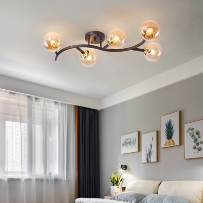 Tree Branch Metal Flush Mount Lighting Postmodern Ceiling Fixture with Ball Glass Shade for Living Room