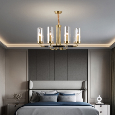 Tube Up Chandelier Post-Modern Clear Glass Bedroom Ceiling Suspension Lamp in Gold