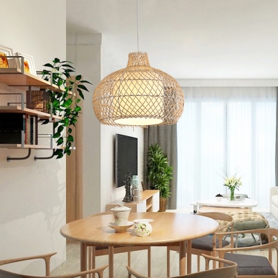 Weaving Shade Pendant Lamp Asian Bamboo 1-Light Dining Room Suspended Lighting Fixture