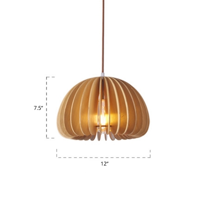 Wooden Dome Pendant Lamp Minimalist 1 Head Beige Suspension Light for Restaurant