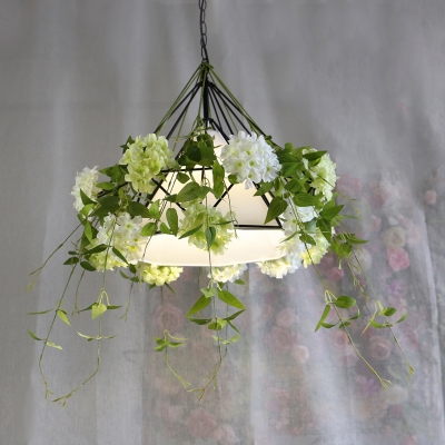 1 Head Geometric Pendant Lamp Farmhouse Iron Suspension Light with Plant Decoration