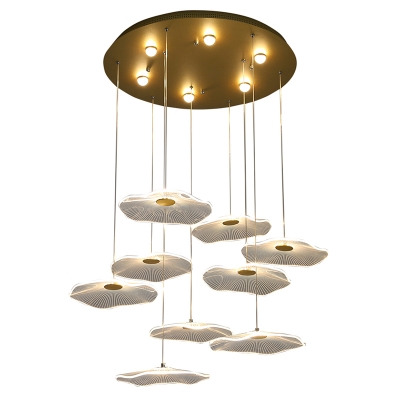 Acrylic Lotus Leaf Multi-Light Pendant Art Deco Gold Finish LED Hanging Ceiling Light for Stairs