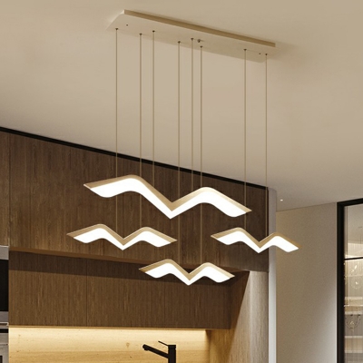 Artistic Seagull LED Pendant Light Acrylic Dining Room Multi Hanging Light Fixture in White