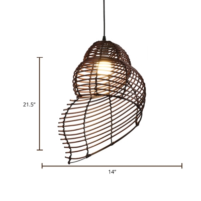 Asian 1-Light Hanging Lamp River Snail Shell Shaped Ceiling Pendant with Bamboo Cage Shade
