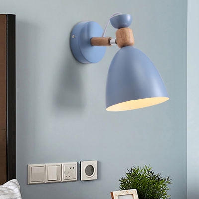 Bell Shaped Bedside Reading Lamp Metal 1 Head Macaron Wall Light Fixture with Pivot