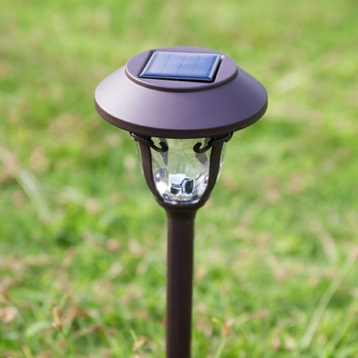 Bell-Shaped Solar Stake Light Modern Clear Rippled Glass Outdoor LED Ground Lamp in Coffee
