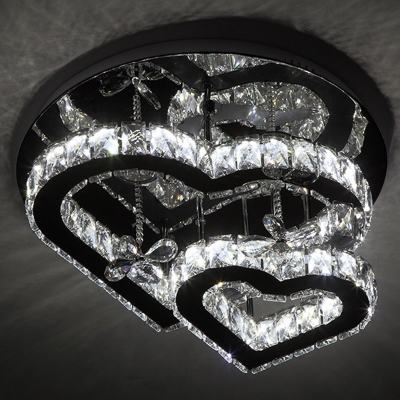 Beveled Crystal Loving Heart Shaped Flushmount Modern Chrome LED Semi Flush Ceiling Light