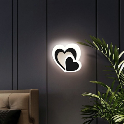Black and White Heart Sconce Light Minimalist LED Acrylic Flush Mount Wall Light for Stairs