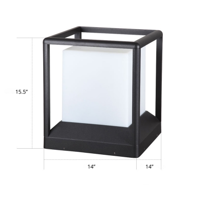 Black-White Cube Post Lamp Simplicity 1-Bulb Plastic Fence Light with Cage for Garden