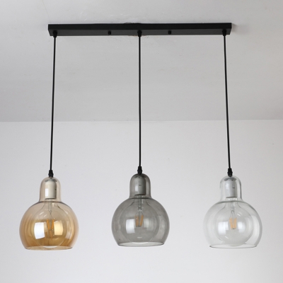 Blown Glass Gourd Shaped Multi Ceiling Light Modern 3-Bulb Black Hanging Light Fixture