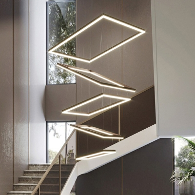 Coffee Finish Rectangular Pendant Light Simplicity Acrylic LED Chandelier for Living Room