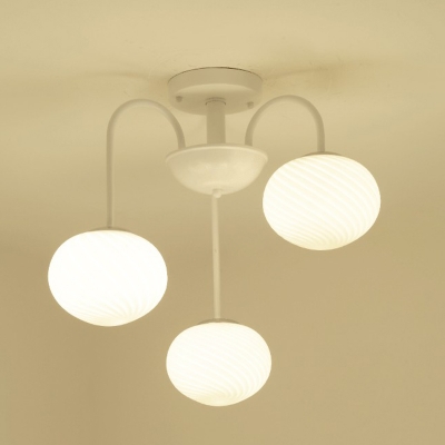 Cream Twist Glass Oval Ceiling Lamp Modern Style Semi Flush Light Fixture for Dining Room