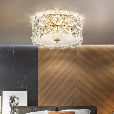 Drum Ceiling Mounted Light Modern Hexagonal Crystal Clear Flush Mount Lighting for Bedroom