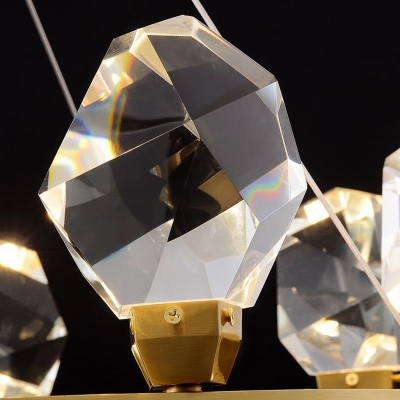 Gold Loop Shaped Suspension Lamp Minimalist 6-Head Crystal Gem Chandelier for Dining Room