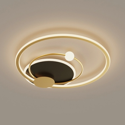 Halo LED Flush Mount Lighting Minimalist Metal Bedroom Ceiling Light in Black-Gold