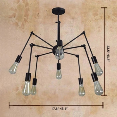 Metal Black Finish Chandelier Spider 8 Bulbs Country Style Hanging Ceiling Light