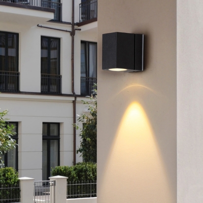 Metal Block Flush Wall Sconce Minimalistic Matte Black LED Wall Mount Light for Yard