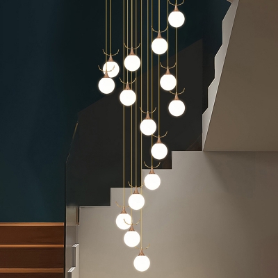 Minimalist Cluster Ball Pendant Cream Glass Stairs Multi Lamp Ceiling Light with Antler Deco