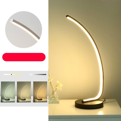 Minimalistic Bend Shaped Table Light Metallic Bedroom LED Night Lamp with Plug-in Cord