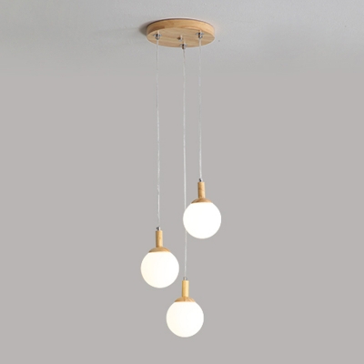 Modo Dining Room Ceiling Light Opal Glass Minimalist Multiple Lamp Pendant in Wood