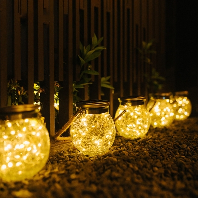 Outdoor Solar LED Suspension Light Decorative Silver Pendant with Ball Crackled Glass Shade