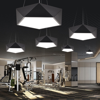 Pentagonal LED Chandelier Pendant Light Contemporary Acrylic Black Suspension Lamp for Gym