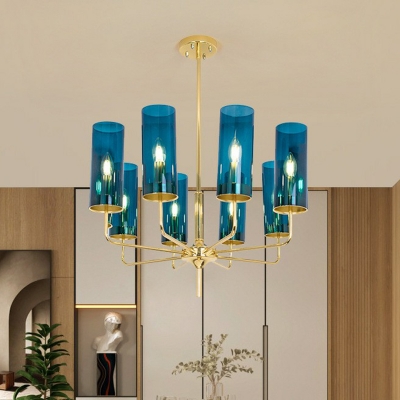Postmodern Style Flute Chandelier Glass Living Room Suspended Lighting Fixture in Brass