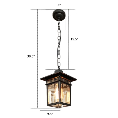 Rectangle Clear Glass Pendulum Light Country 1-Light Outdoor Suspension Light Fixture