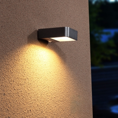 Rectangle Small Solar LED Wall Light Modern Metal Patio Wall Washer Sconce in Black