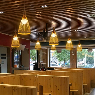 Sack-Bag Shaped Suspension Lighting Asian Bamboo Single-Bulb Restaurant Hanging Light