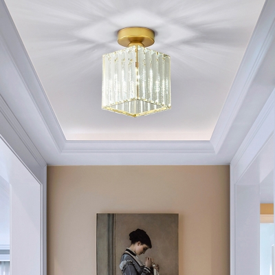Small Prismatic Crystal Flushmount Lighting Postmodern 1 Bulb Gold Ceiling Light for Foyer