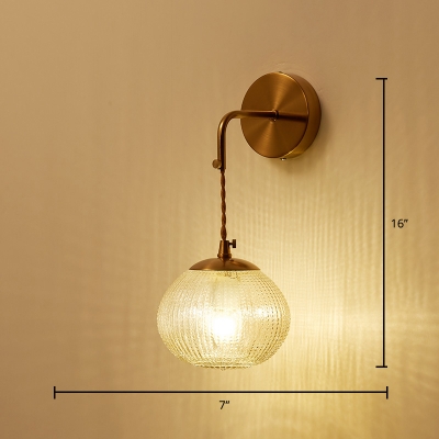 Spherical Glass Wall Lamp Postmodern 1 Head Brass Finish Sconce Light Fixture for Bedroom