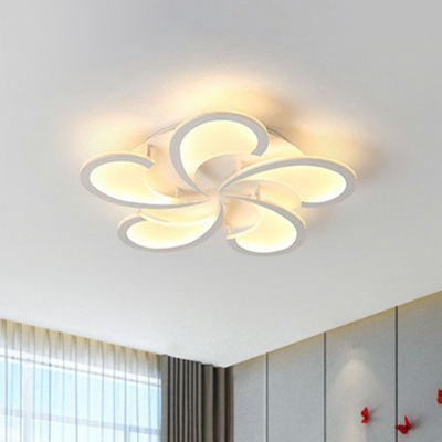 White Flower LED Flush Light Minimalist Acrylic Semi Flush Mount Ceiling Light for Living Room