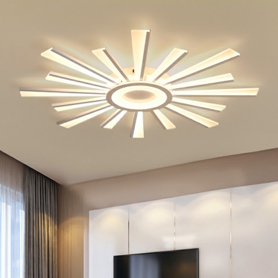 White Sunburst Ceiling Light Fixture Minimalist LED Acrylic Semi Flush Mount for Bedroom