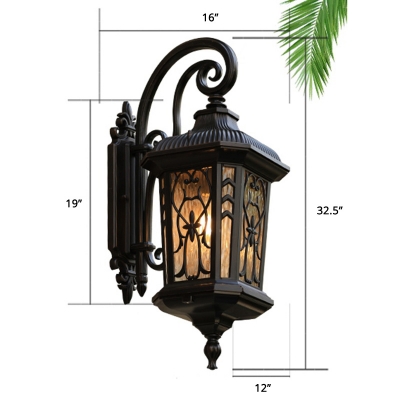1-Light Sconce Light Vintage Patio Wall Lamp with Rectangle Glass Shade in Dark Coffee