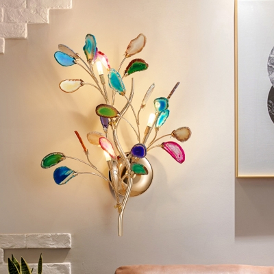 Agate Leaf Wall Light Sconce Artistic Gold Finish Wall Mount Lamp for Living Room