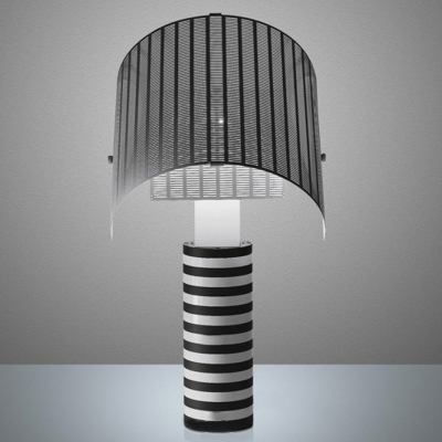 Black and White Striped Cylindrical Table Light Creative Modern 1 Bulb Metal Nightstand Lamp