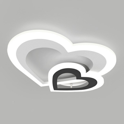 Black-White Heart Shaped LED Flushmount Minimalist 2-Light Acrylic Flush Ceiling Light for Bedroom