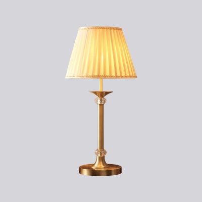 Brass Cone Table Lighting Simplicity 1-Light Gathered Fabric Night Lamp with Braided Trim